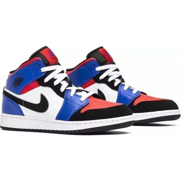 Nike Jordan GS Mid Top White Black Blue 554725-124 Youth Sz